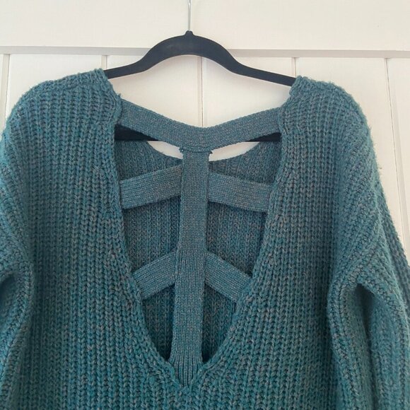 Urban Outfitters Sparkle & Fade Dark Teal Chunky Knit Oversized Sweater Size S - Picture 5 of 8